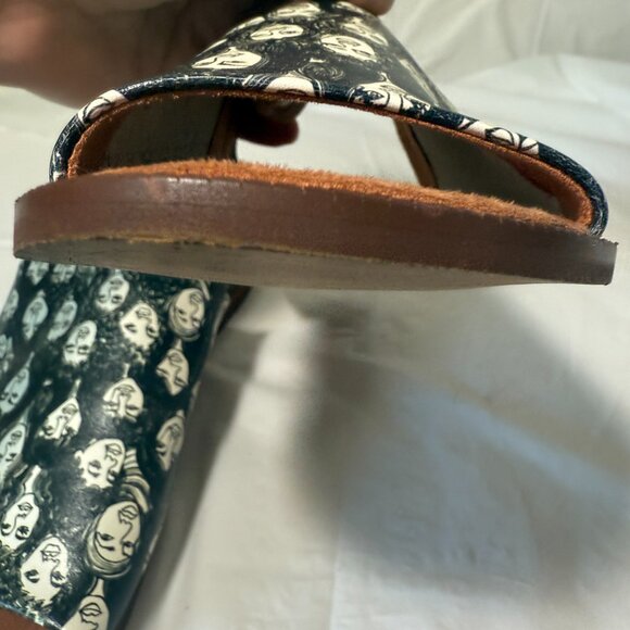 KELSI DAGGER BROOKLYN Ruthie printed leather flat slide sandal faces 6.5 - Picture 14 of 16